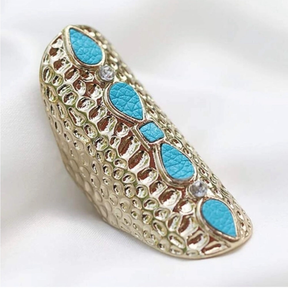 Gold Turquoise Bohemian Ring size 7